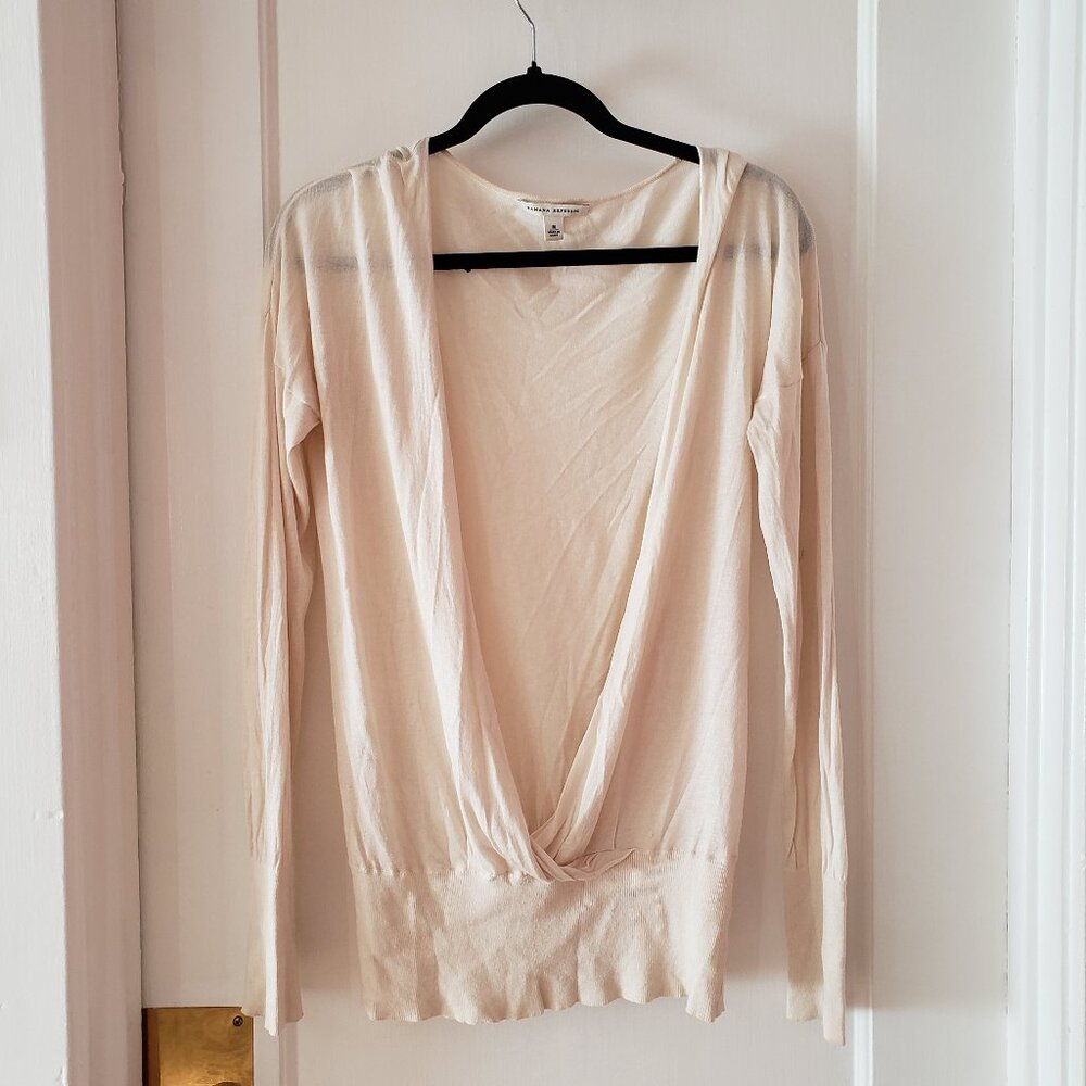 Banana Republic Cream Silk Cotton Long Sleeve Wrap Sweater Knit Top Size M